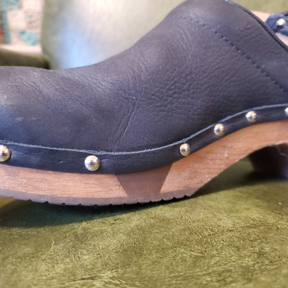 Sanita Black Leather Wooden Clog - Mule - size 9/40 - Picture 2 of 4